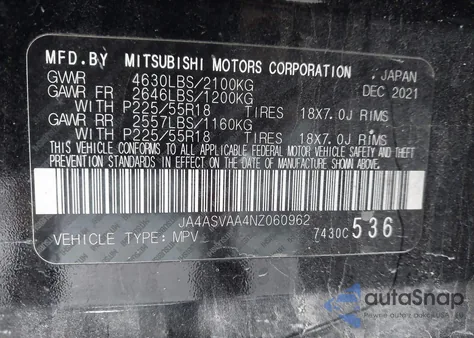 2022 Mitsubishi Eclipse Cross Le from USA, damaged, VIN JA4ASVAA4NZ060962